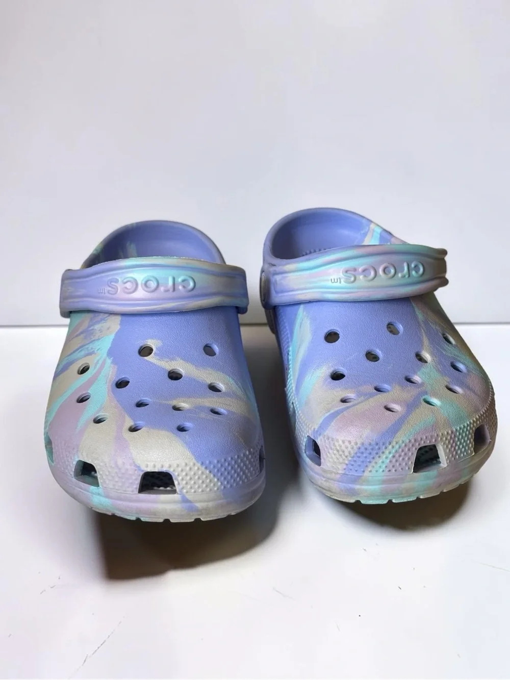 Crocs Classic Marbled Clog J3 Moon Jelly Multi Purple Blue Pastel Kids Shoes